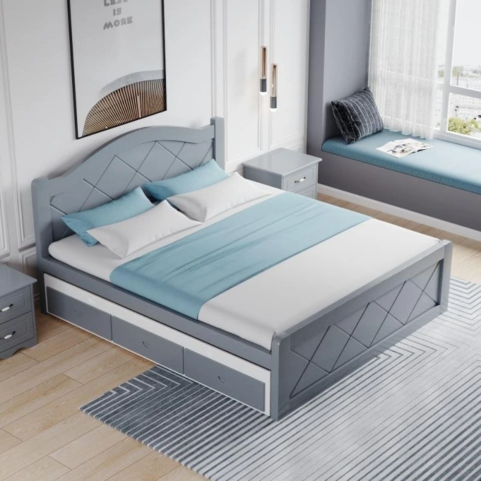 2025年新款实木床白色实木拖床双人床储物拖床双层床子母床推拉床