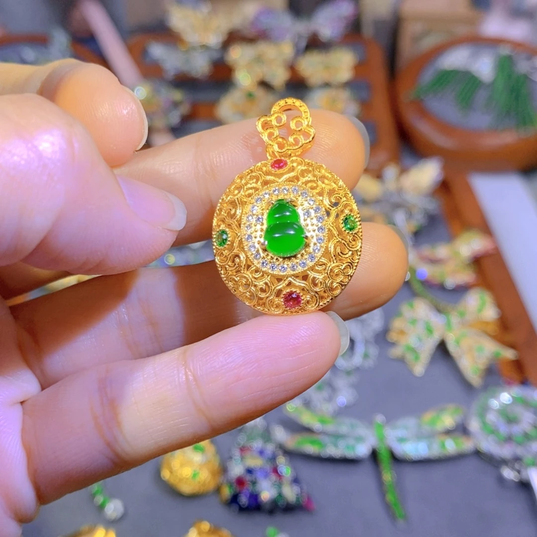 银S925镶嵌挂件翡翠