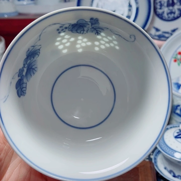 青花玲珑5寸饭碗葡萄