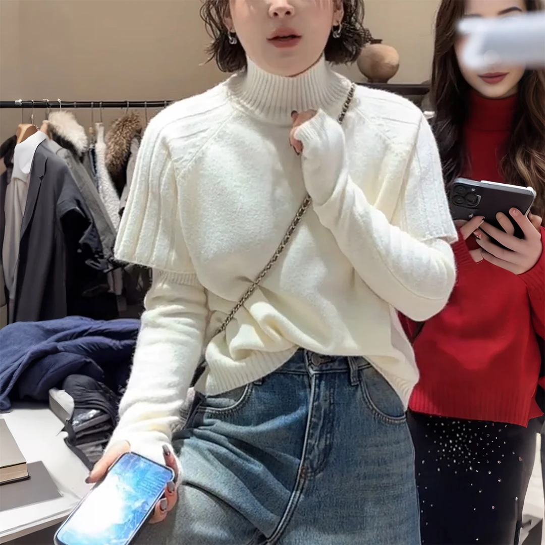 超好看打底毛衣针织衫女秋冬季新款今年流行高级漂亮拼接袖套上衣