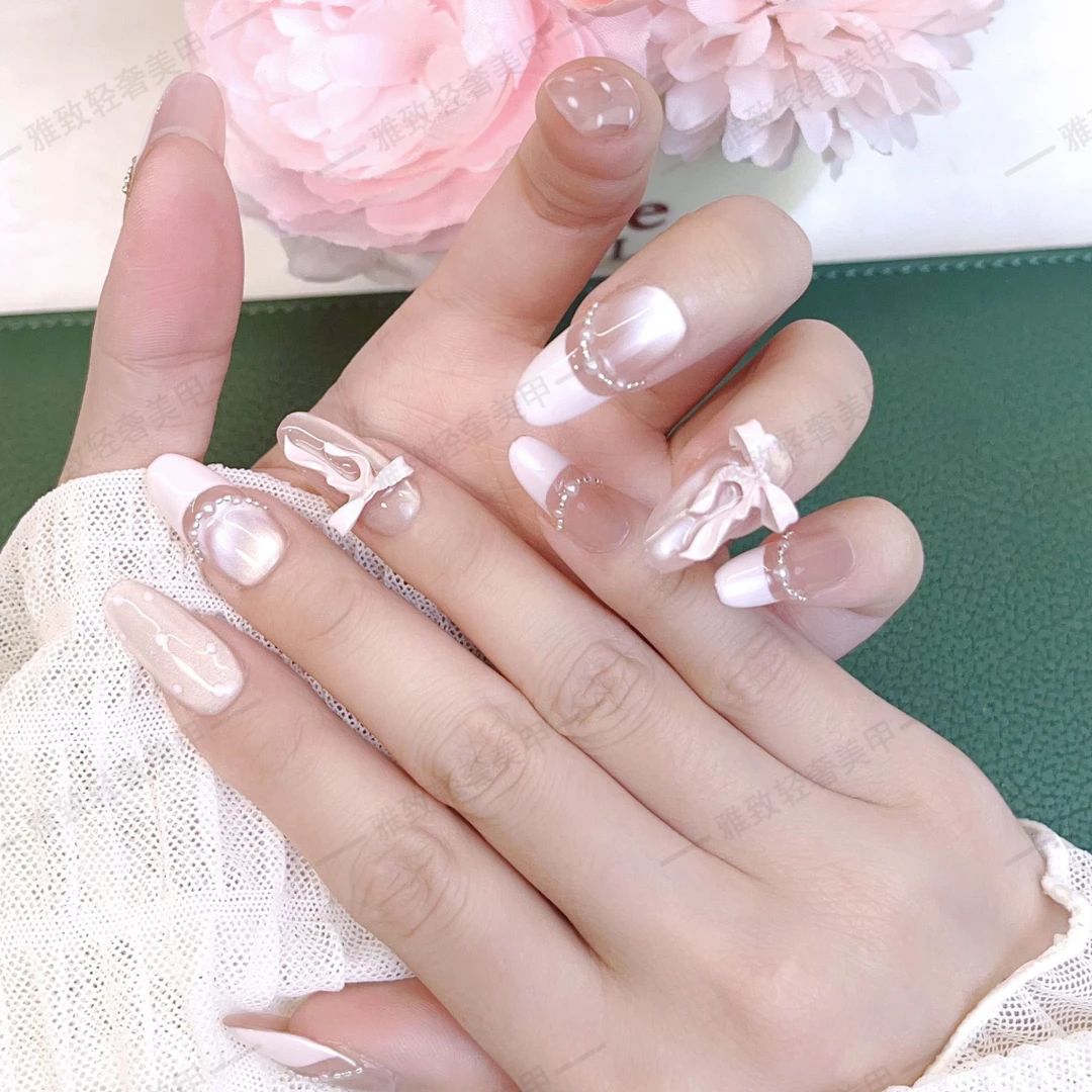 【粉色梦境】纯手工高定猫眼ins裸色手工穿戴甲气质美甲百搭仙女款