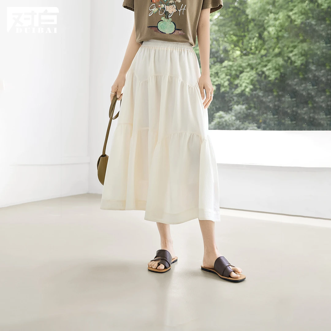 【女装优选WL】对白半身裙女2025夏设计感拼接气质a字裙伞裙FDS067