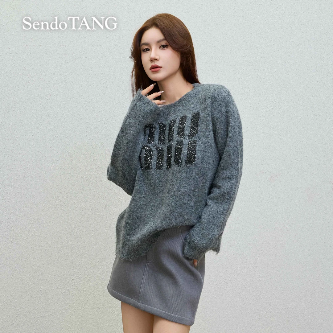 新春【浮影】胖多女装时尚新款气质时尚字母百搭高级感针织衫