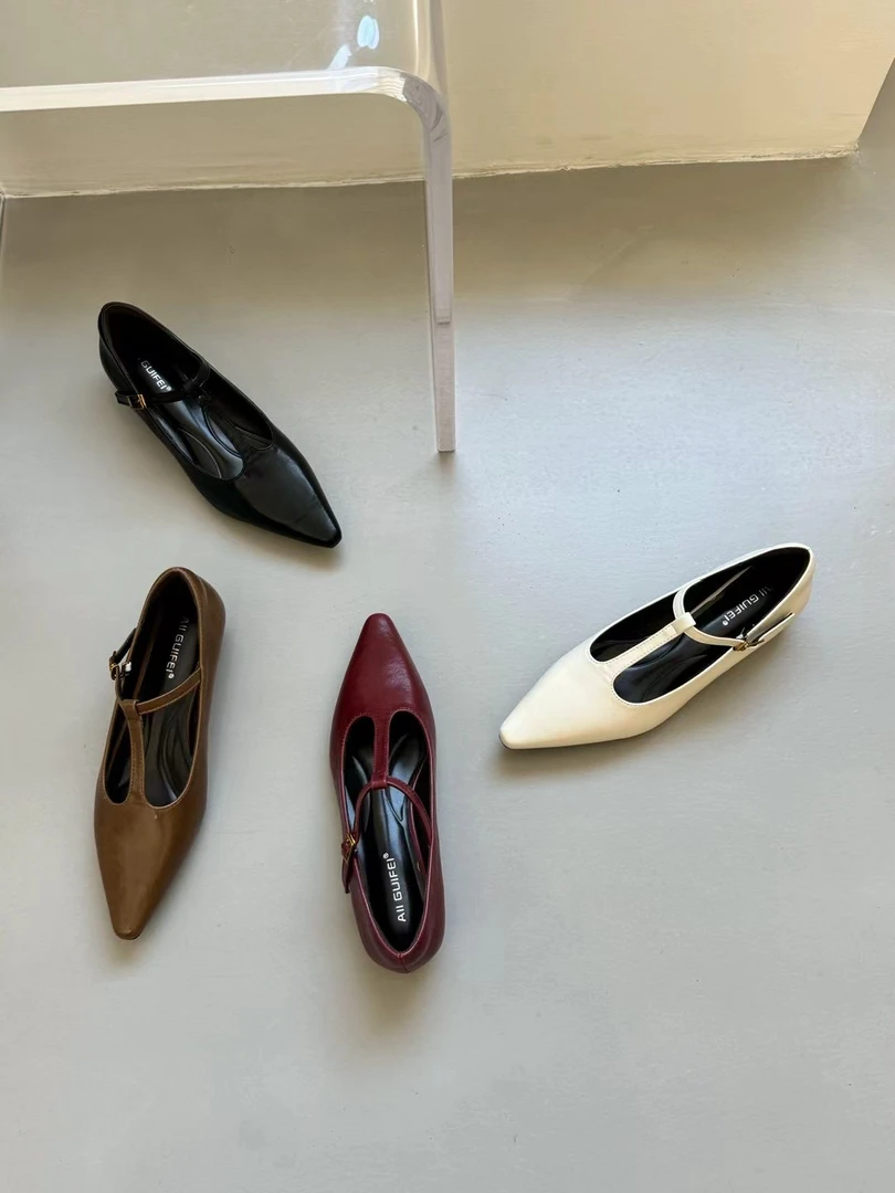 893-3单鞋低跟跟鞋尖头中跟百搭浅口包头耐磨皮鞋丁字式扣带女鞋