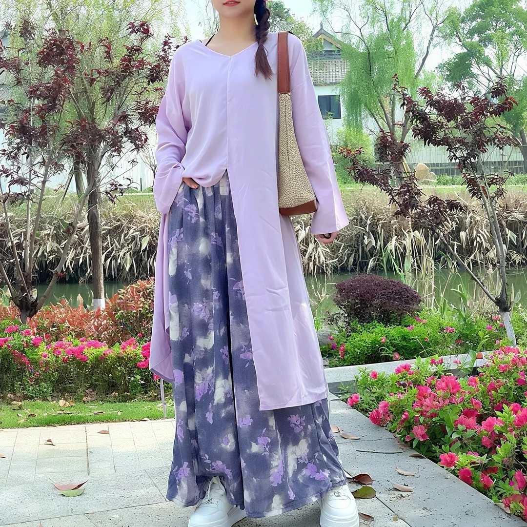 夏季显瘦防晒棉绸半开衫长裙新中式长袖连衣裙设计师服装女装复古