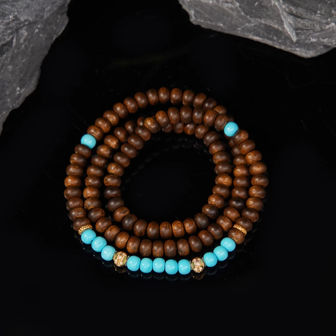 沉香沉水白奇楠0.6算盘珠DIY18k绿松老型沉香多圈（60）/CX00990