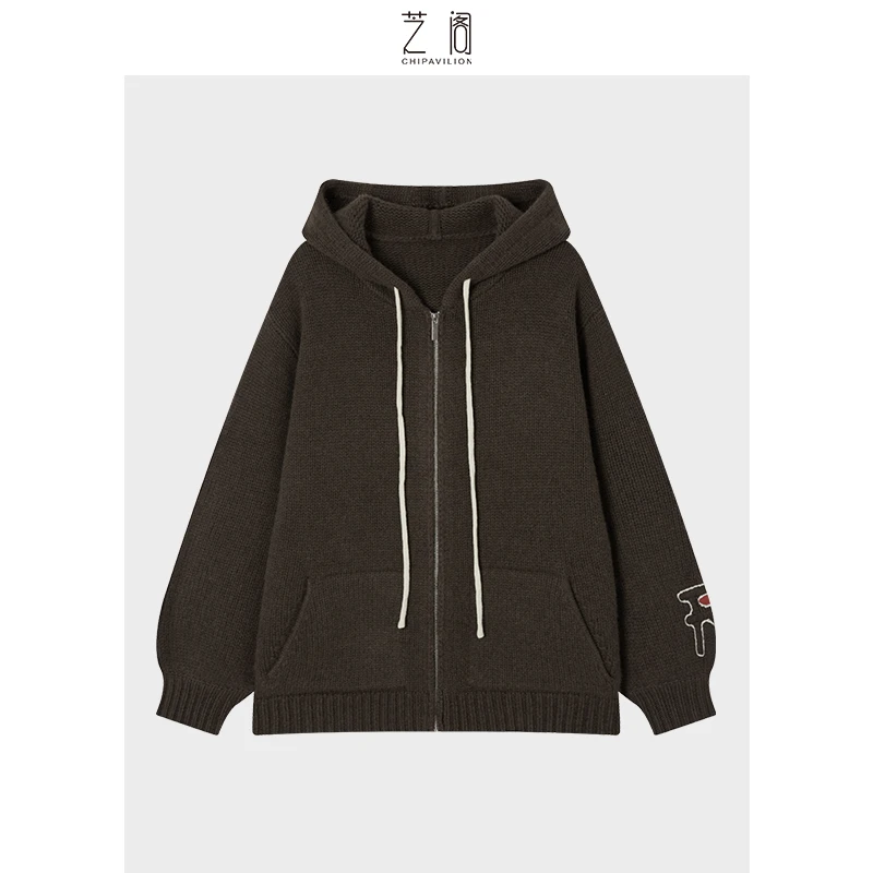 【芝阁】秋冬新款宽松休闲连帽羊绒开衫外套W251A61014