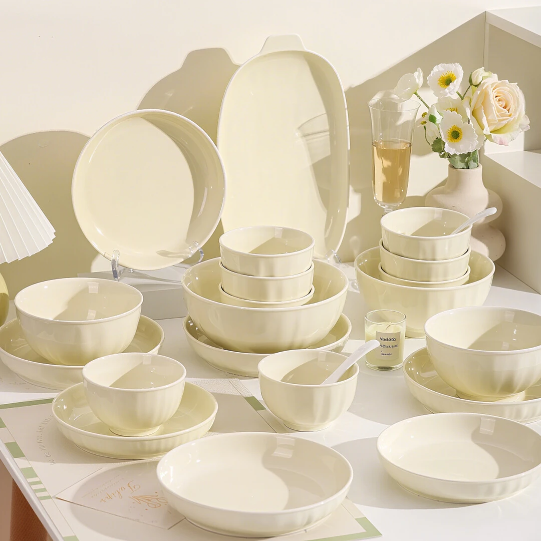 川岛屋奶油风餐具碗碟套装家用2025新款碗具碗盘乔迁新居暖房礼物