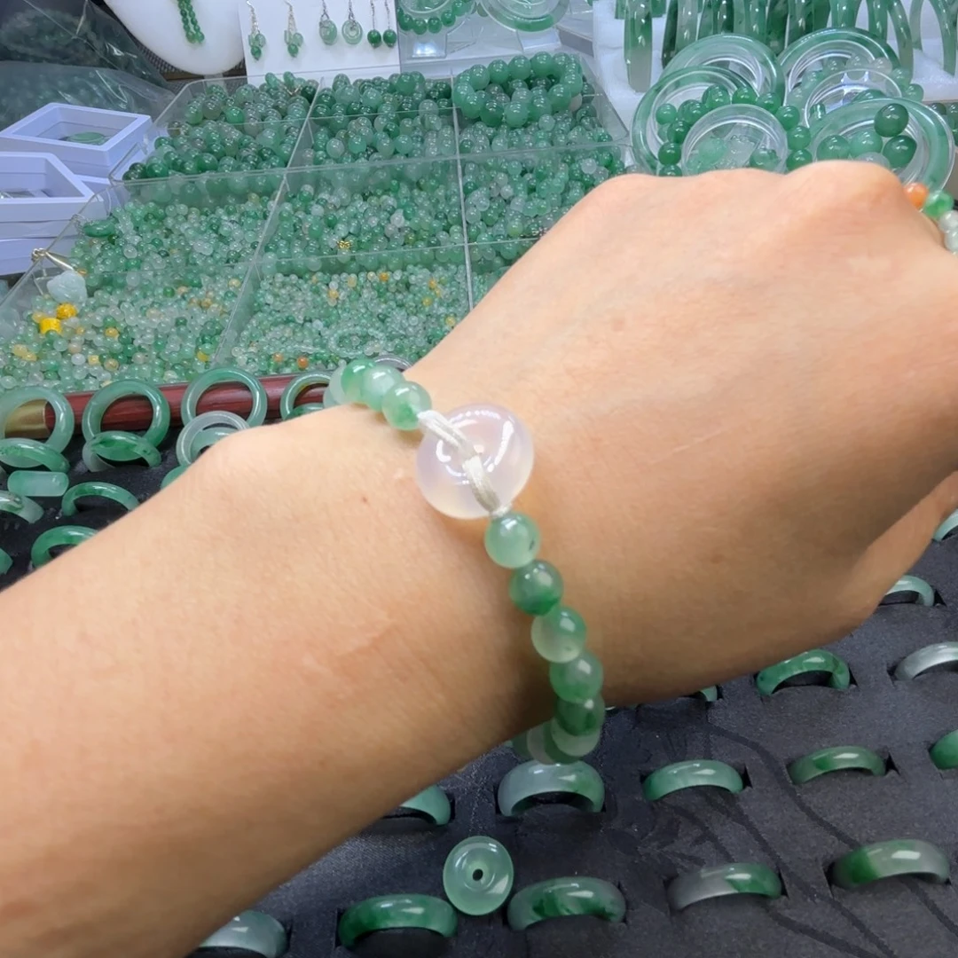 石英质玉（非洲翠）未镶嵌戒指  珠子  手镯卡6珠子手链