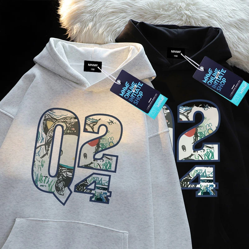 国潮设计感字母印花男女童连帽卫衣秋冬爆款宽松oversize学生上衣