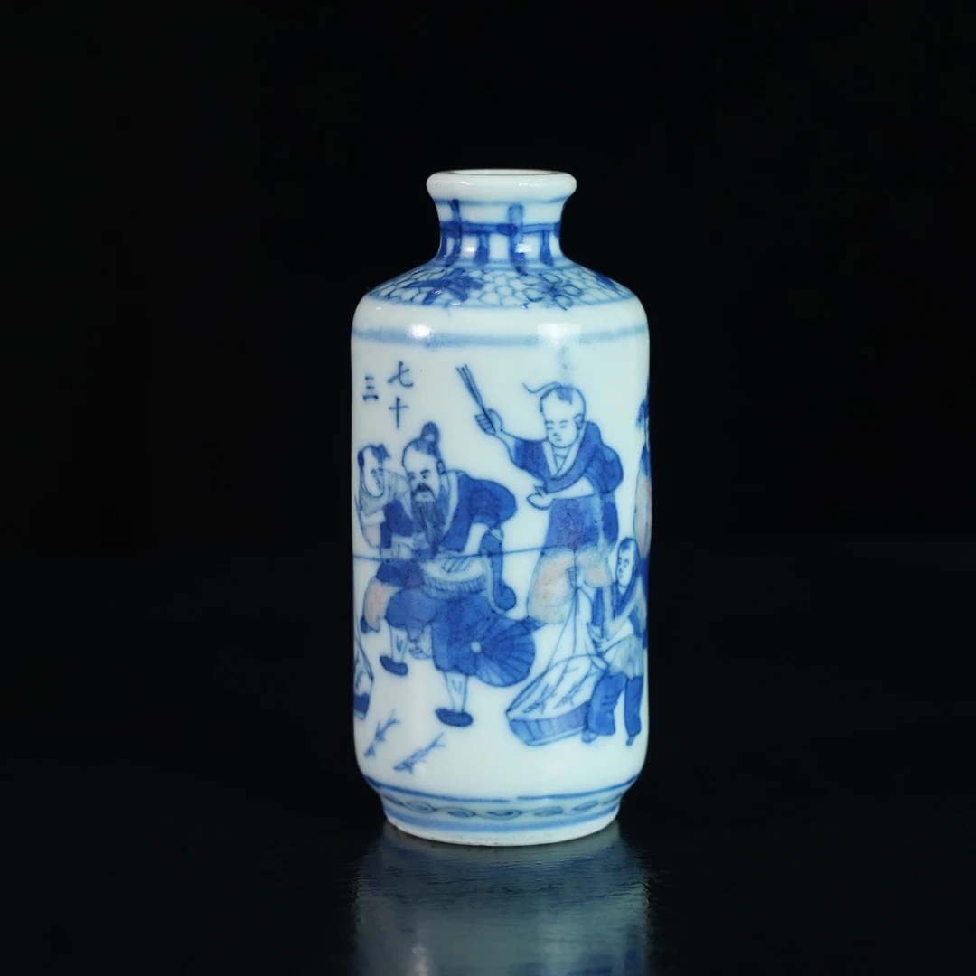 LQM250111011【十竹斋】清代青花釉里红人物故事鼻烟壶