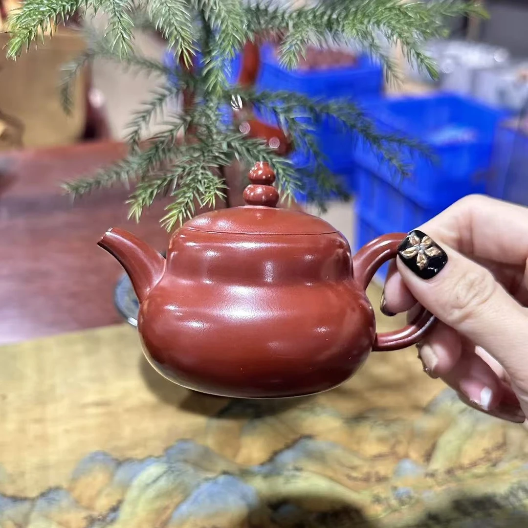 葫芦壶手工壶潮州原矿手拉壶薄胎福禄茶壶茶具朱泥水磨小品壶120c