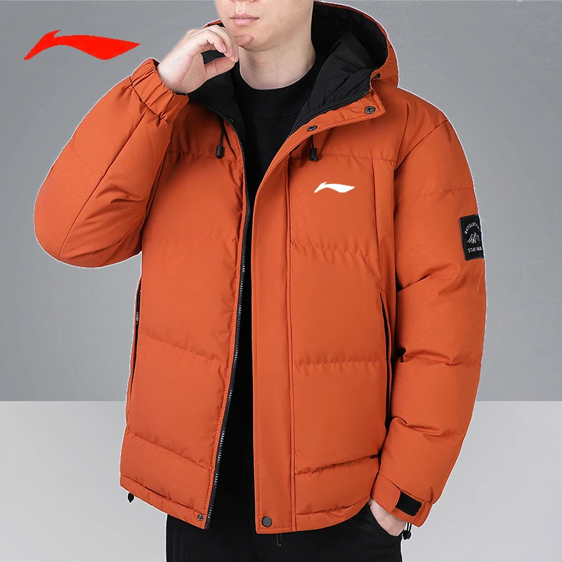 李LN宁连帽保暖运动羽绒棉衣黑色加厚面包服百搭加厚加绒防风外套