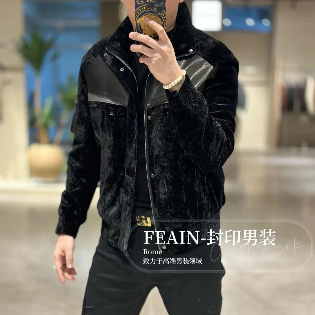 【真皮羽绒】高端定制男士羊皮拼接小怪兽羽绒服27699-5