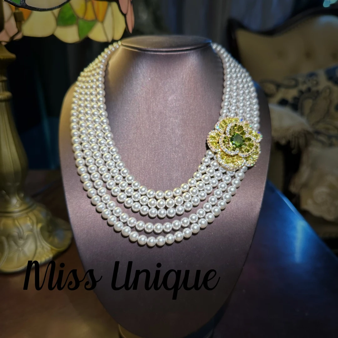 S2224紫色花朵五层珠珠项链