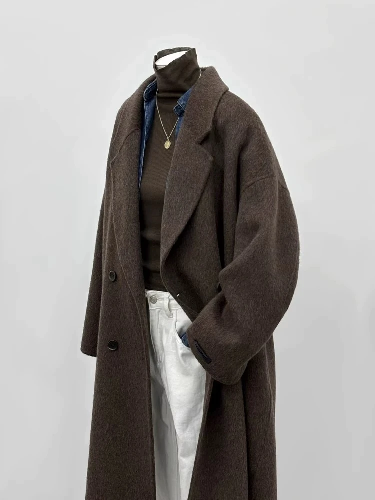 (5201-5400)双面羊毛大衣外套百搭中长款大衣女士外套