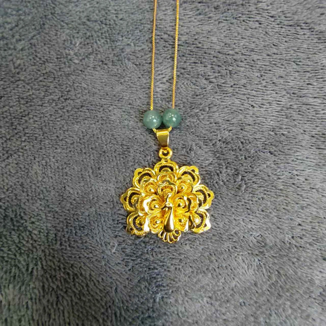 【林小七正品】翡翠A货时尚孔雀开屏合金镶嵌吊坠赠链【YPN673】