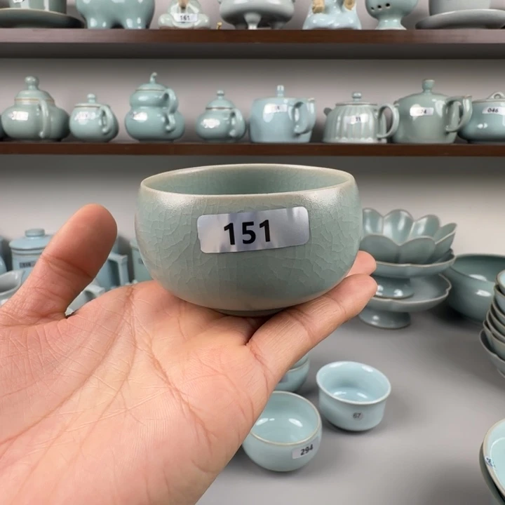瓷片汝瓷圆融杯圈足烧仿古釉孤品特价151
