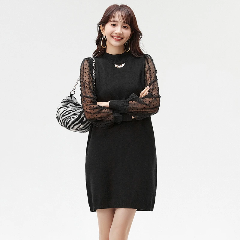 拼接长袖短裙连衣裙女44SC0A0005