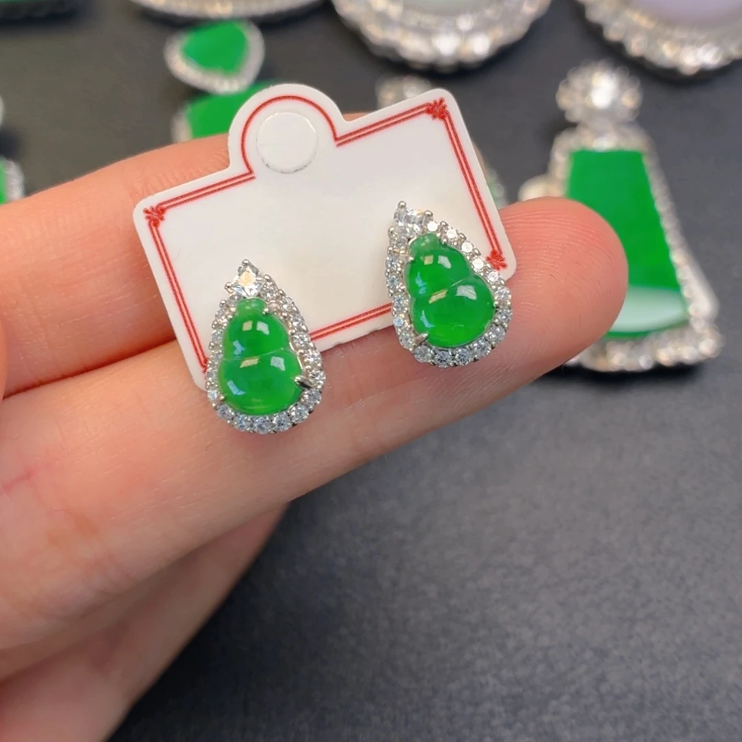 翡翠银S925镶嵌吊坠(不含链)耳钉