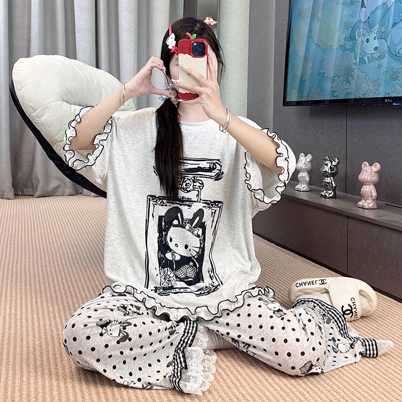 睡衣女夏季新款半袖卡通高级薄款休闲韩版宽松家居服套装-368（TZ）