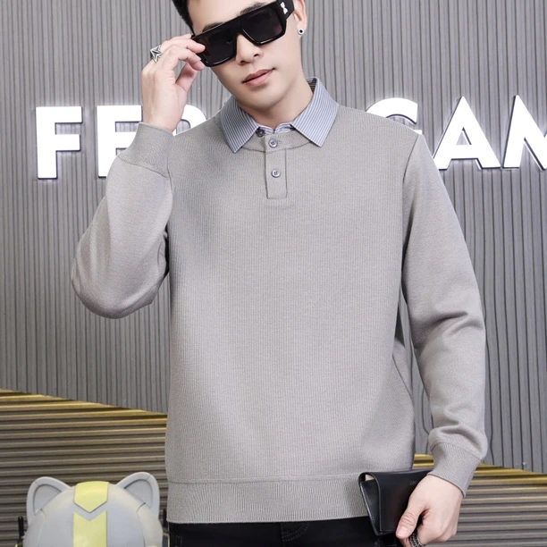 B/男士假两件加绒针织毛衣253067/走