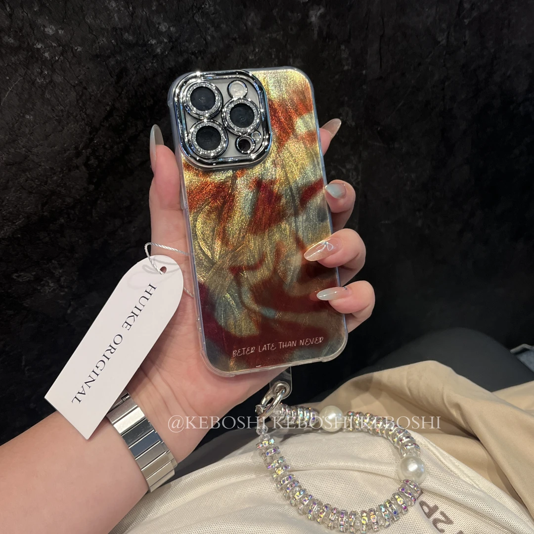 棕色晕染适用苹果16华为vivo/oppo小米/荣耀精孔羽纱手机壳薄防摔