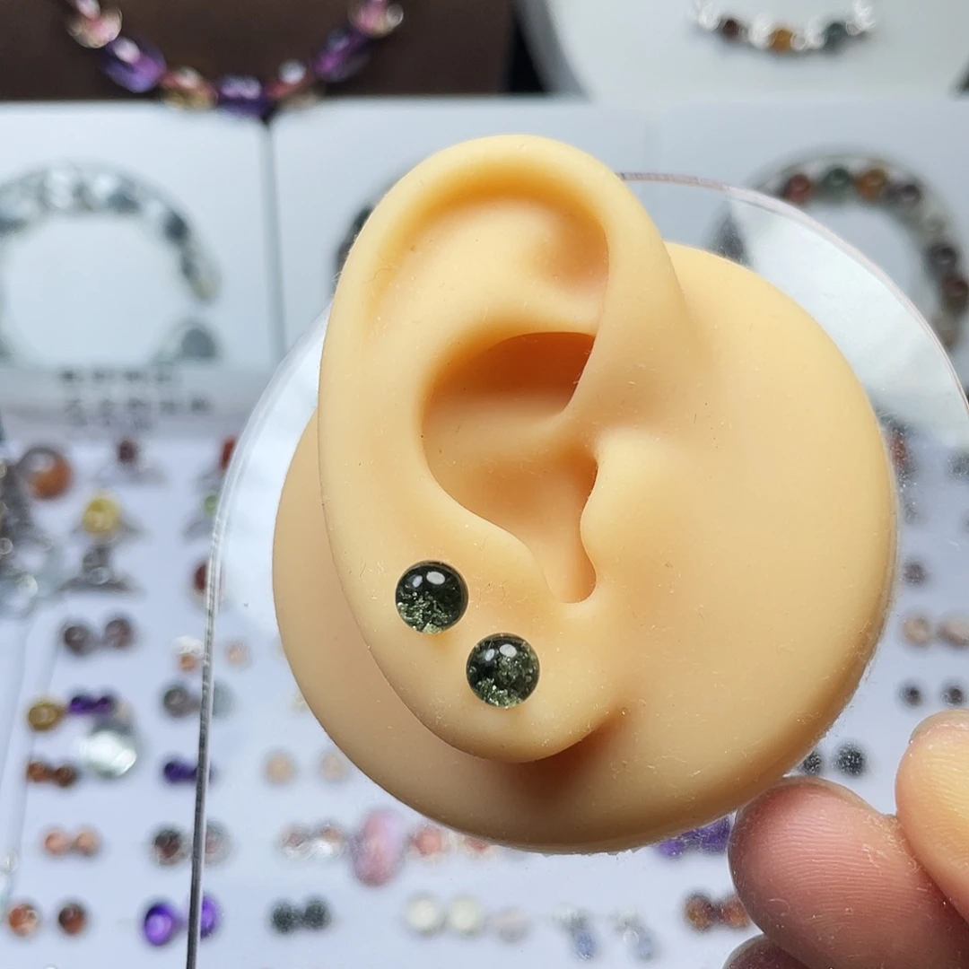 水晶耳饰银S925镶嵌绿幽灵6mm