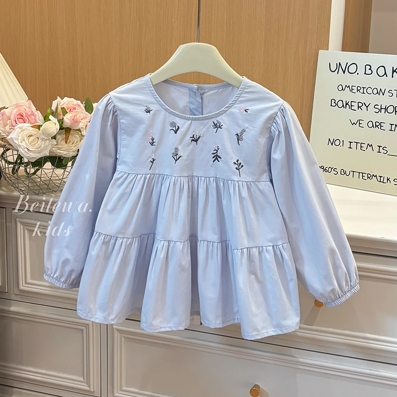 春季女童长袖棉质娃娃衫木耳边衬衣女宝衬衫新款韩版欧若风童装