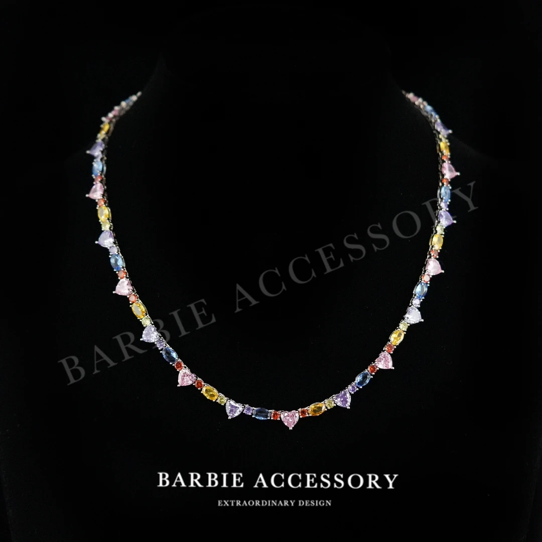 铜合金合成锆石项链 【冰彩心镜】法式既视设计款高级感绝美项链