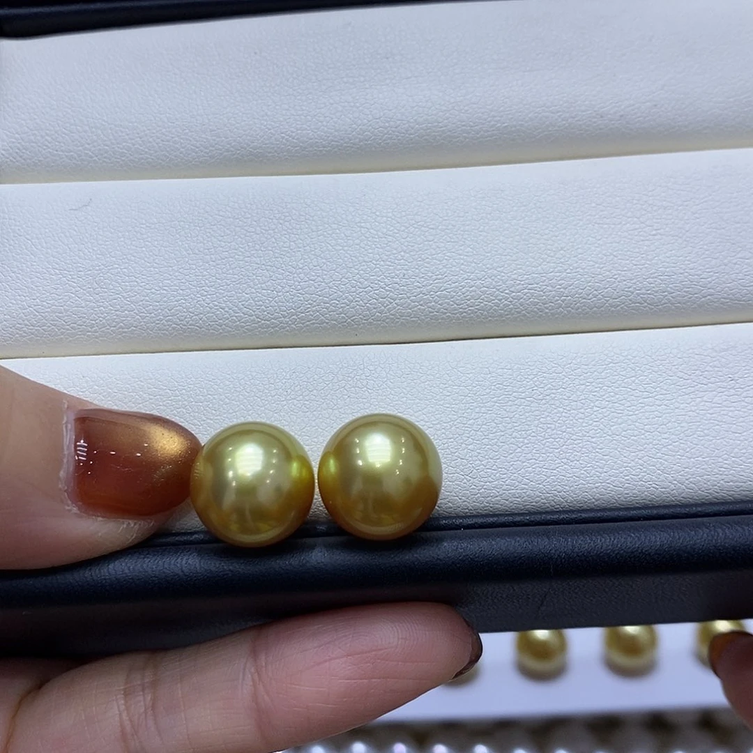晨***晨未镶嵌耳饰海水珍珠12到13点位浓茶金珠