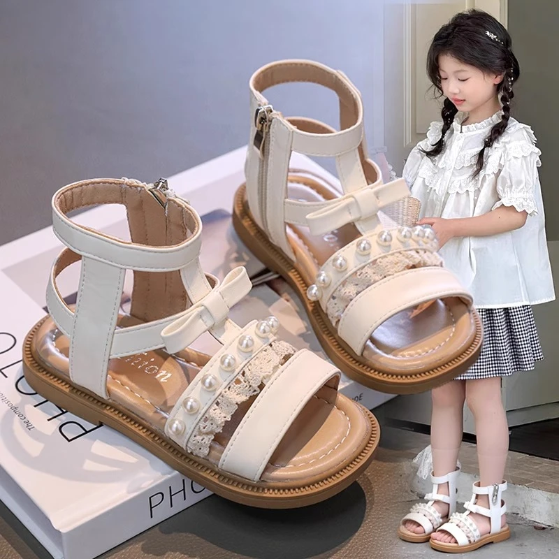 ABC女童凉鞋2025夏季小女孩洋气露趾软底防滑罗马鞋中大童沙滩鞋