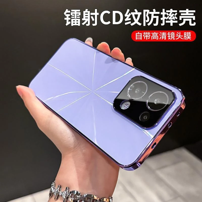 适用opporeno14pro手机壳镭射CD纹防摔reno14带镜头膜简约reno13
