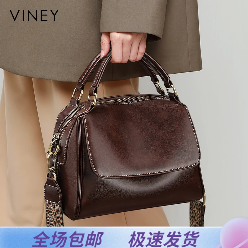Viney真皮包包女高级感斜挎复古手提枕头包生日圣诞礼物送女生