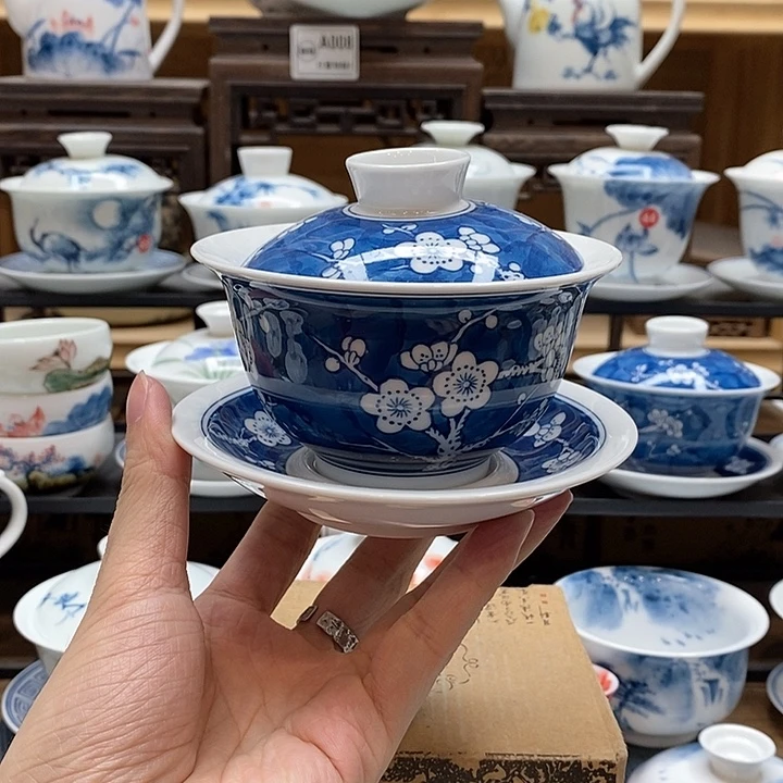 手绘冰梅180cc盖碗三才釉下彩微瑕福利款