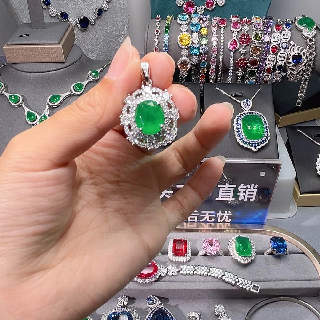 祖母绿戒指银S925镶嵌t 78