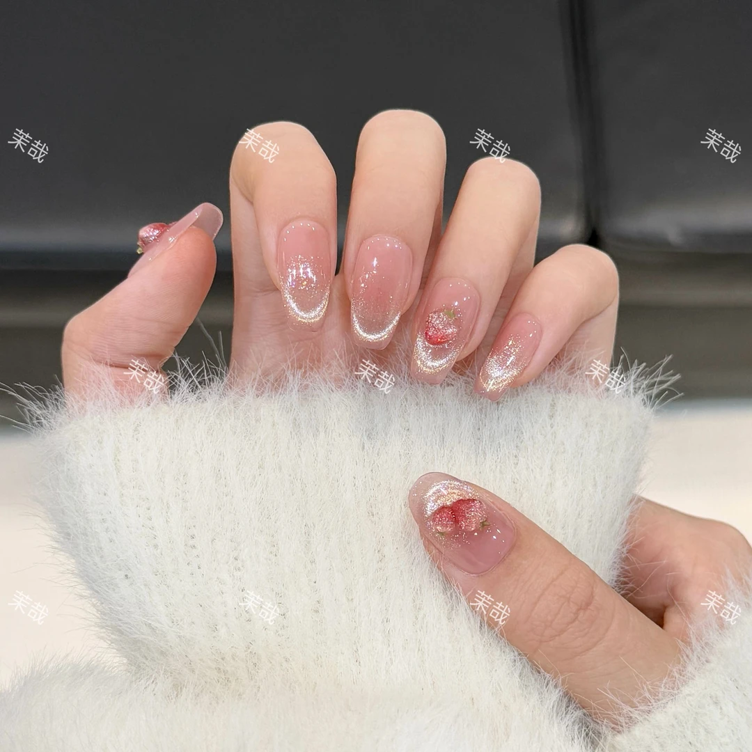 茉哉【草莓晶冻】纯手工定制美甲拆卸穿戴甲A3649