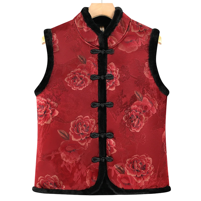 中老年女装秋冬装保暖马夹大码妈妈装加绒加厚坎肩外穿老太太马甲