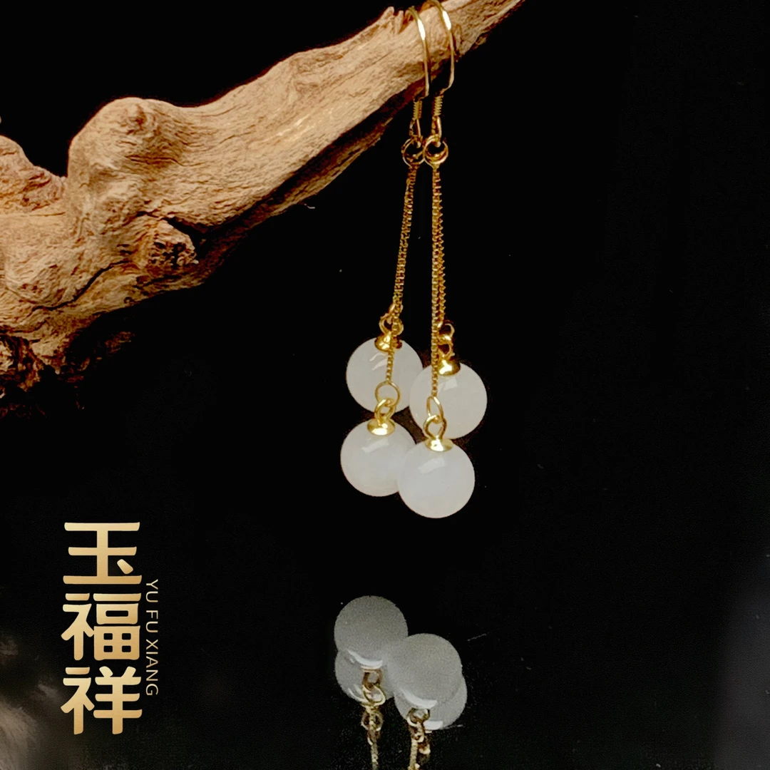 【初雪】· 福祥珠宝丨 和田玉耳饰一对s925银 多样性发一