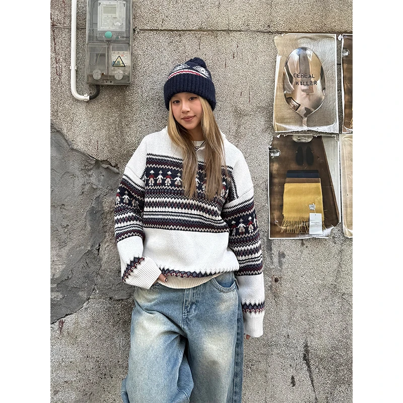 CCYE川川也复古费尔岛毛衣针织polo领男女宽松休闲ins套头上衣