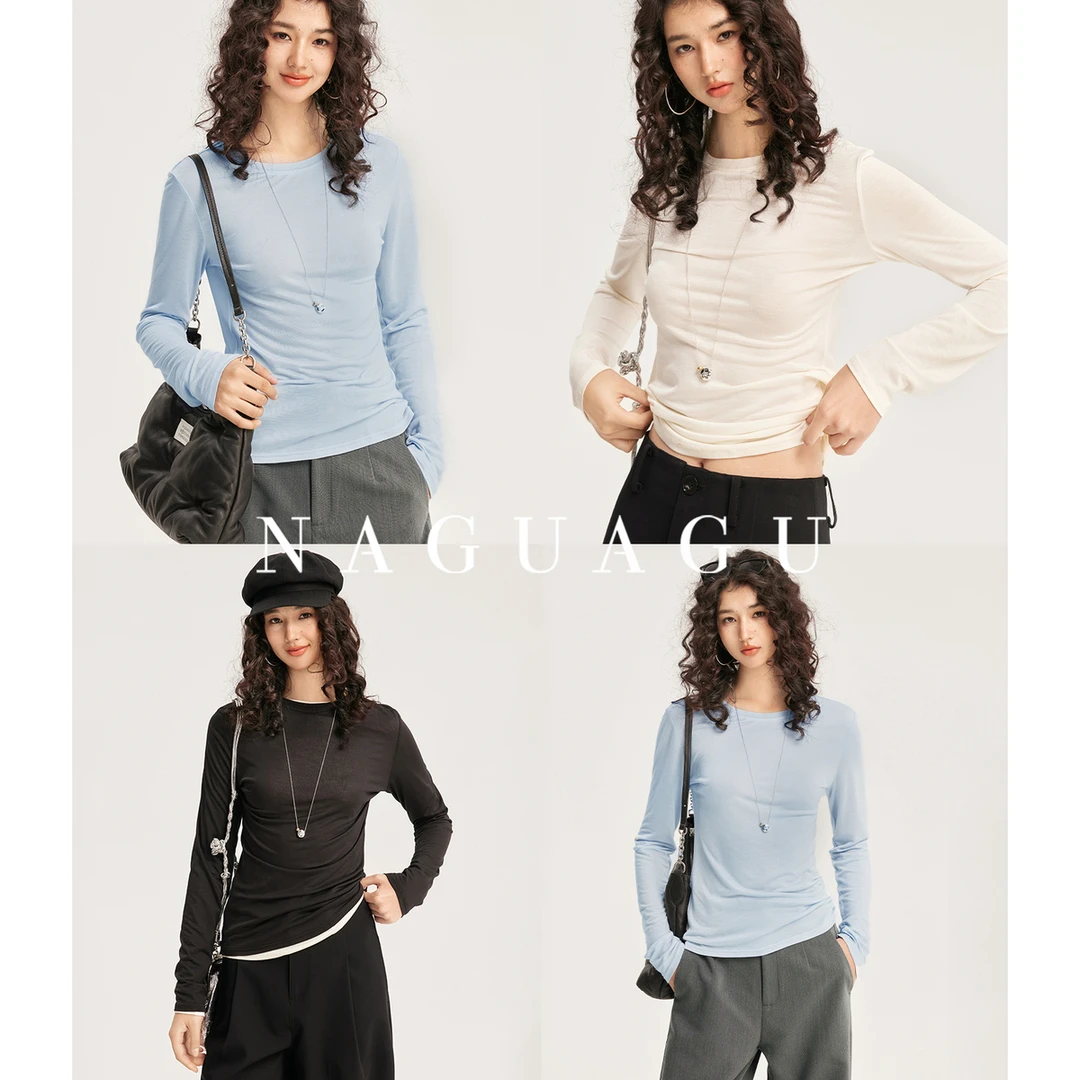 【空气感叠搭T】100.%莱赛尔 经典基础纯色长袖T恤轻氧新款上衣