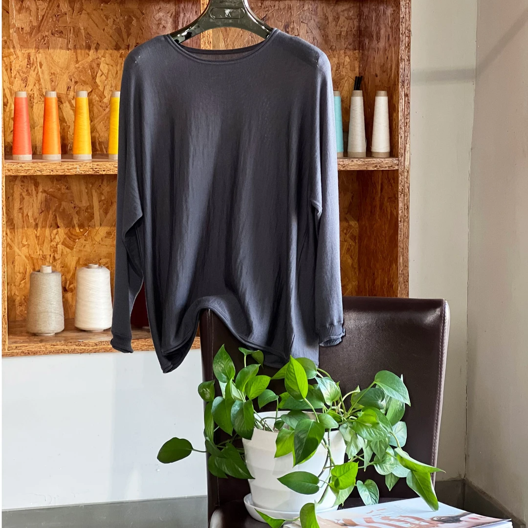 圆领宽松针织蝙蝠衫内搭外穿