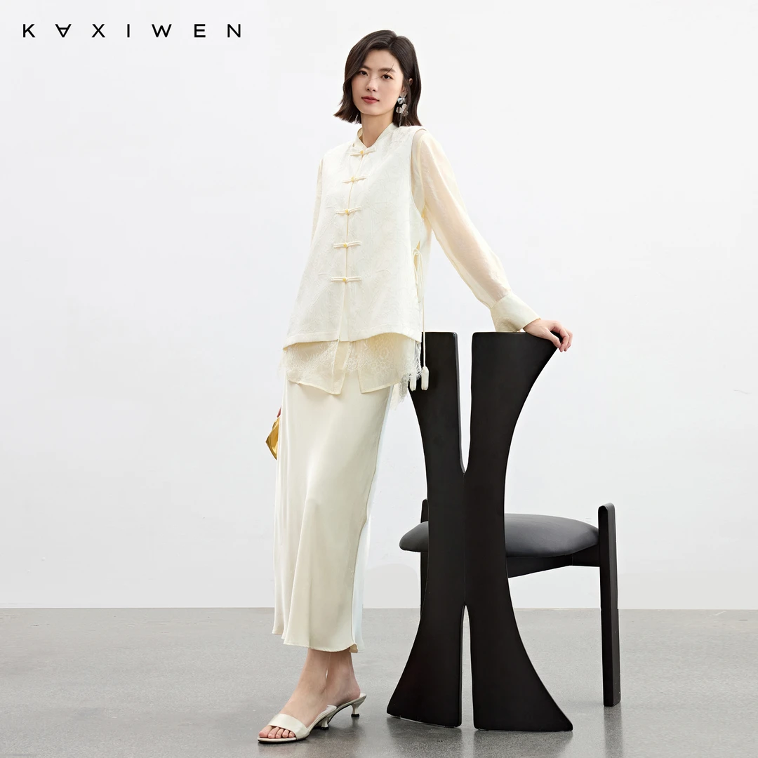 佧茜文新中式蕾丝拼接马甲【早秋】时尚提花立领上衣女X07BMN3658