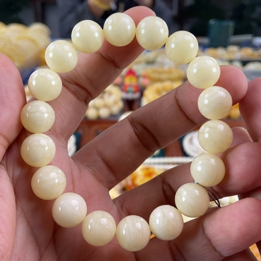 琥珀未镶嵌珠宝奇石12白虎皮纹同料串17.75