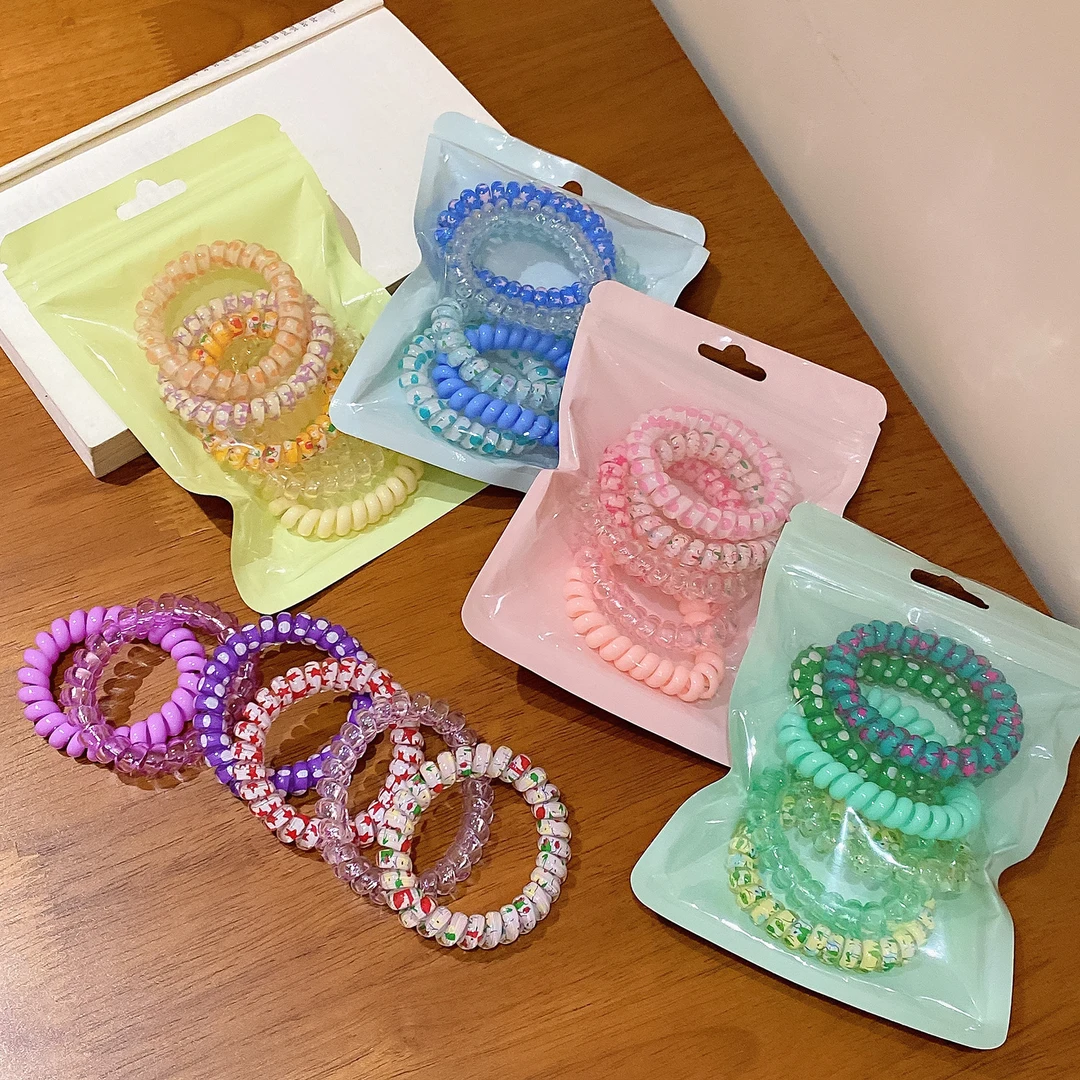 韩版发饰女发绳糖果色皮筋扎发电话线6~条装发圈绳