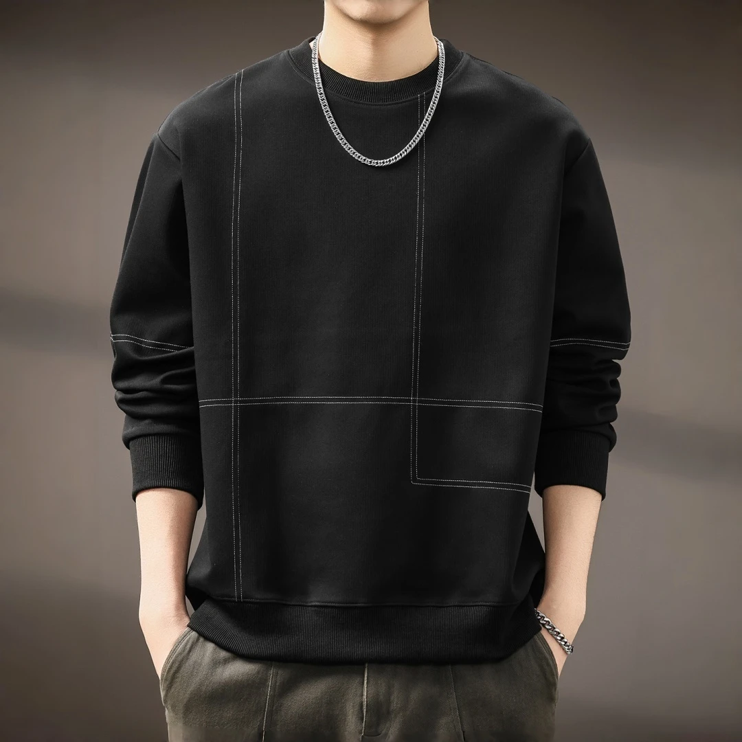 MR.MUDI/穆迪先生明线设计感圆领卫衣男士秋季潮牌美式休闲百搭