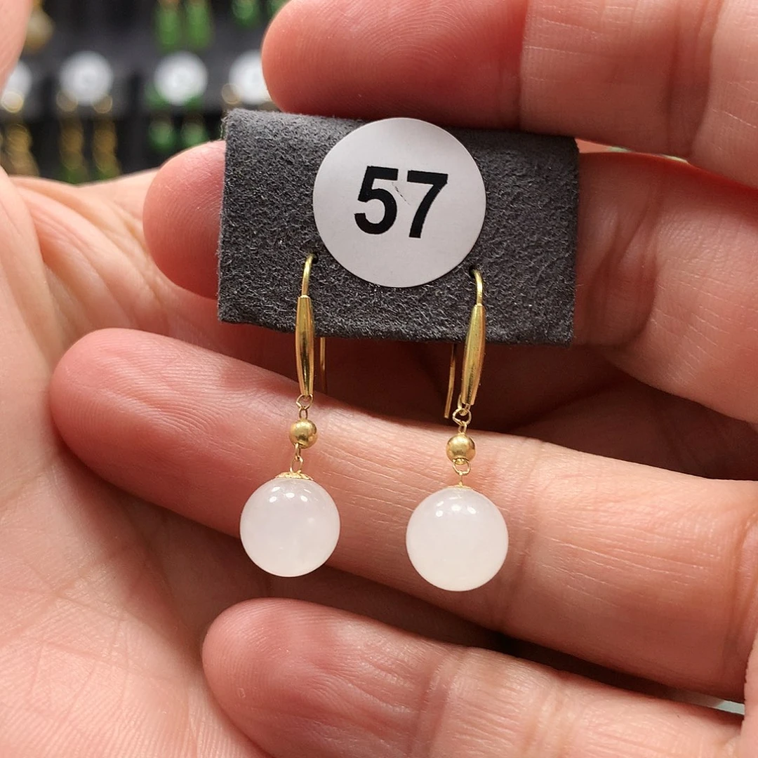 和田玉耳饰18K金镶嵌