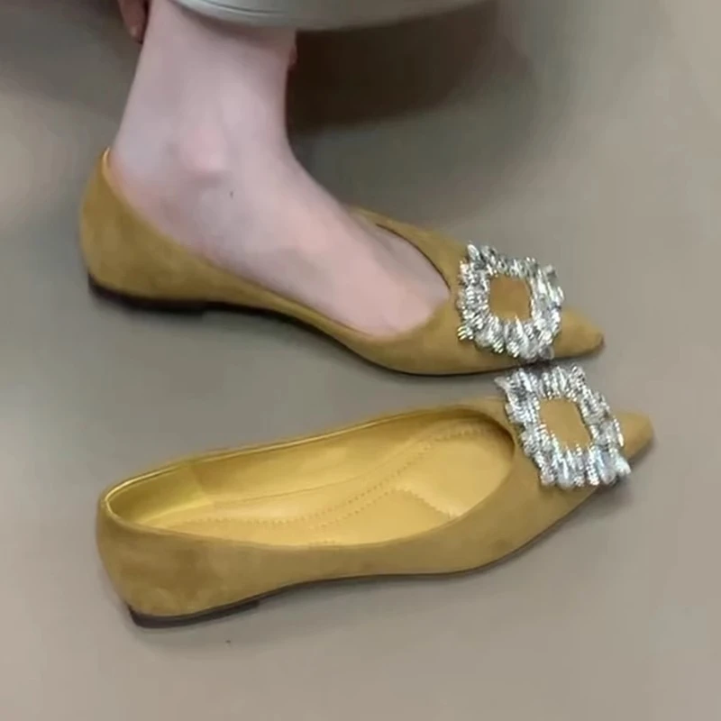 羊皮版！女士夏季单鞋2025巨好看水钻方扣配裙子通勤百搭软底瓢鞋