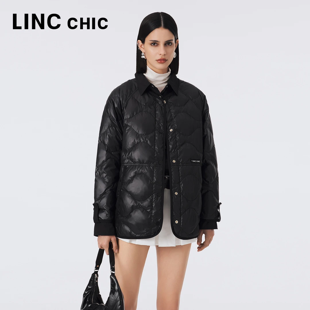 LINCCHIC/金羽杰23年秋冬松弛感奶奶衫内胆羽绒服黑色Y23802325