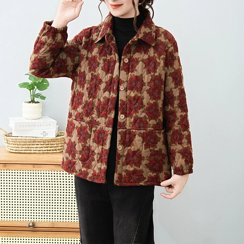 妈妈秋冬款棉袄外套2025新款轻薄小棉衣中老年女春秋洋气短款上衣